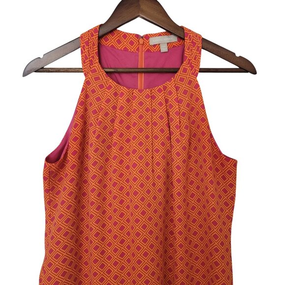 Banana Republic Geometric Print Halter Neck Top Womens Size 10 Orange Pink - Picture 3 of 8